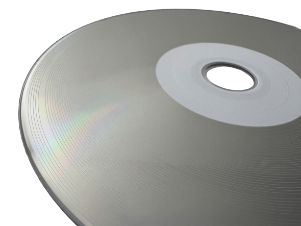 silberne Vinyl-CD mit fühlbarer Rillenstruktur